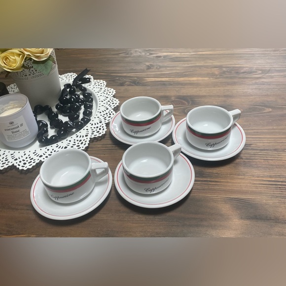 Cordon Bleu China 4 Piece Caffe Cappuccino Stackable Set Cups And Saucers - Picture 2 of 5